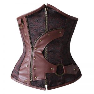 12 Steel Boned Gothic Steampunk Old Fashion Underbust Corset Top with Zipper Brown