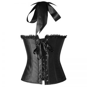 Burlesque Vintage Fashion Classic Satin Halter Bustier Corset Top with Zipper Black