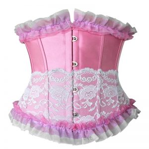 Fashion Lace Trim Boned Underbust Waist Training Underbust Corset Valentines Costume Top Pink