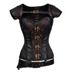 Goth Steel Boned Steampunk Retro Brocade Halloween Costume Corset with Jacket and Belt Heavy-strong-steel-coffee-brown