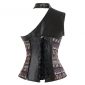 Gothic Steampunk One Shoulder Bohemian Pattern Leather Overbust Corset with Shrug and Buckles Brown