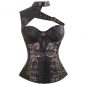 Gothic Steampunk One Shoulder Bohemian Pattern Leather Overbust Corset with Shrug and Buckles Brown