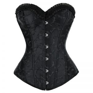 Gothic Vintage Floral Embroidery Boned Overbust Corset Top Black