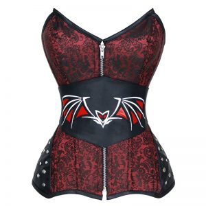 Steampunk Gothic Bustier Zipper Corset with Removable Waistband Red