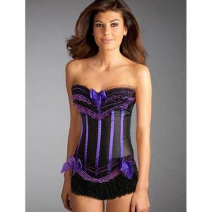Black and Purple Burlesque Corset with Modesty Panel