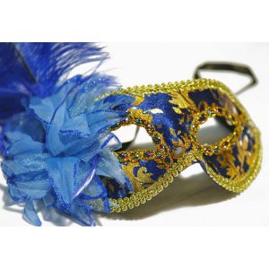 Blue and Gold Ostrich Feather Venetian Masquerade Mask