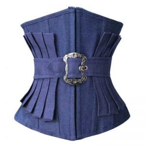 Fashion Denim Effect Pleated Waist Training Underbust Corset Pleated-blue