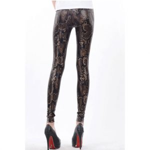 Brown High Waist Snake Texture Metallic Leggings