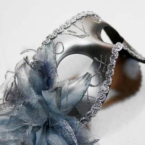 Silver Venetian Masquerade Mask with Side Flower
