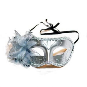 Silver Venetian Masquerade Mask with Side Flower