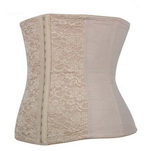 Steel Boned Lace Overlay Waist Cincher - Beige