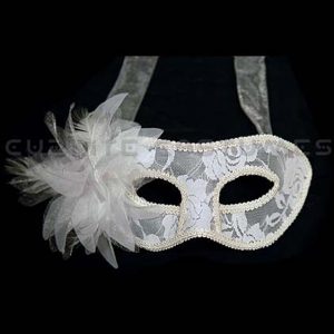 White Lace Masquerade Mask with Flower