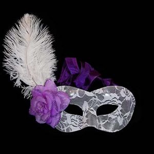 White Lace Masquerade Mask with Ostrich Feather