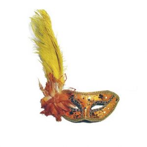 Yellow and Gold Ostrich Feather Venetian Masquerade Mask