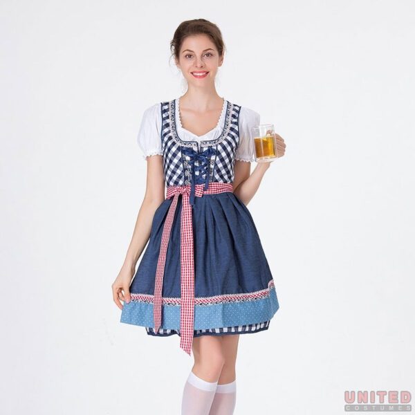 Women's Oktoberfest Blue Grid Square Neckline Midi Dress Costume - United Costumes Women's Oktoberfest Blue Grid Square Neckline Midi Dress Costume - United Costumes