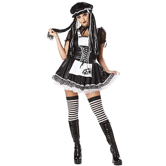 Deluxe Adult Gothic Rag Doll Costume w/ Striped Thigh High - United ...